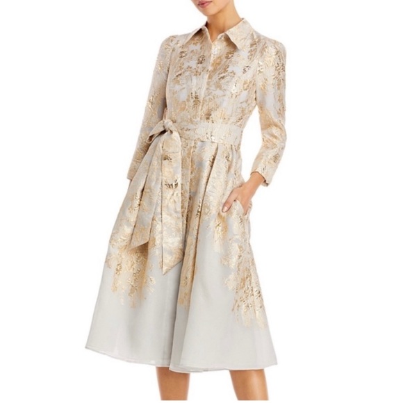 Teri Jon Dresses & Skirts - Teri Jon Metallic Gold Midi Dress Size 10